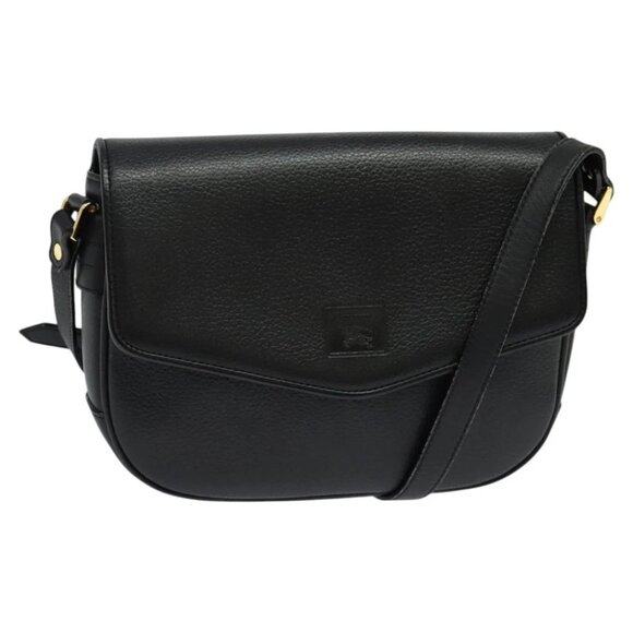 Burberrys Shoulder Bag Leather Black Gold Auth sw722 - Picture 1 of 14
